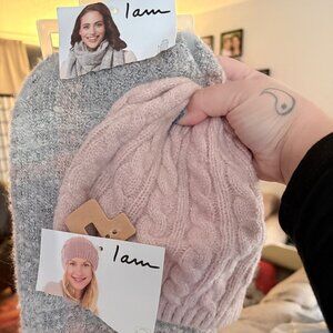 NWT Cozy Knit Scarf & Hat Set – Gray & Blush